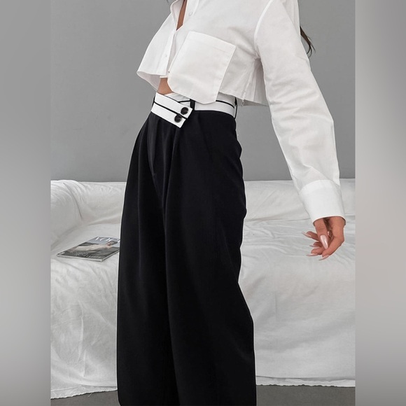 Asymmetrical Contrast Waistband Wide Leg Dress Pants
Size L - Picture 5 of 6